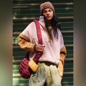 Free People Mountain High Logo Half Zip Fleece Mauve Twig XL NWT